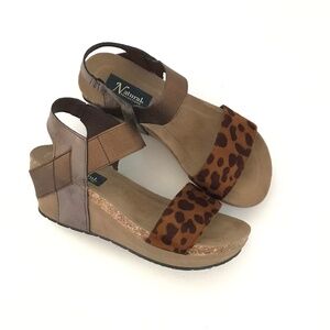 NATURAL REFLECTIONS Leopard Sandals Brown Metallic Wedge Sanra Women’s Size 6